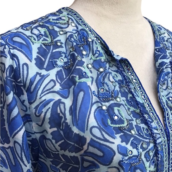 Bella Tu Abby Split- Neck Long Sleeve Tunic With Tassel Ties Beaded Trim… - Picture 4 of 16